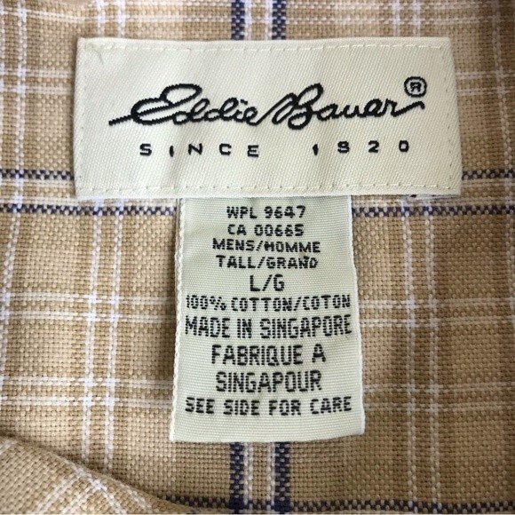 Eddie Bauer Tan Light Brown Plaid Button Front Long Sleeve Shirt Mens Size Large - Picture 7 of 12
